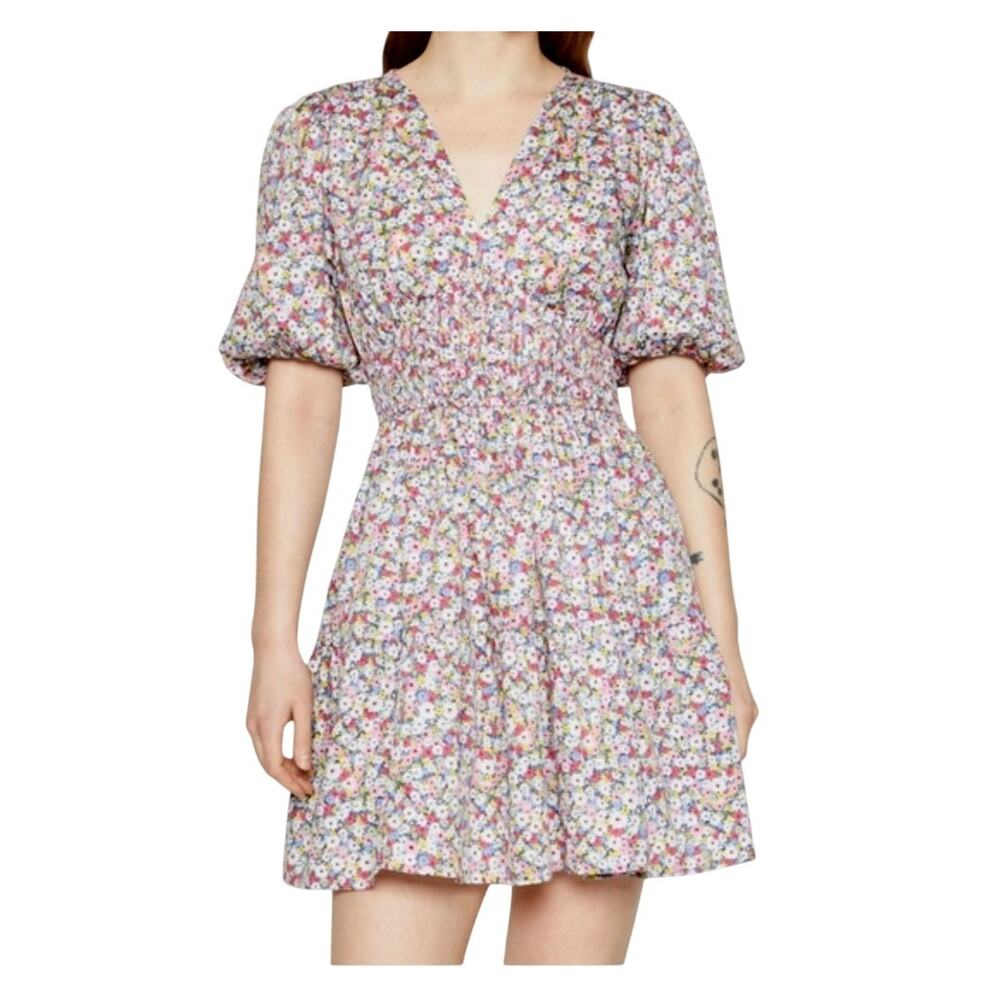 Gap Dress Womens Small Multicolor Floral Smocked Puff Sleeve V Neck Sundress